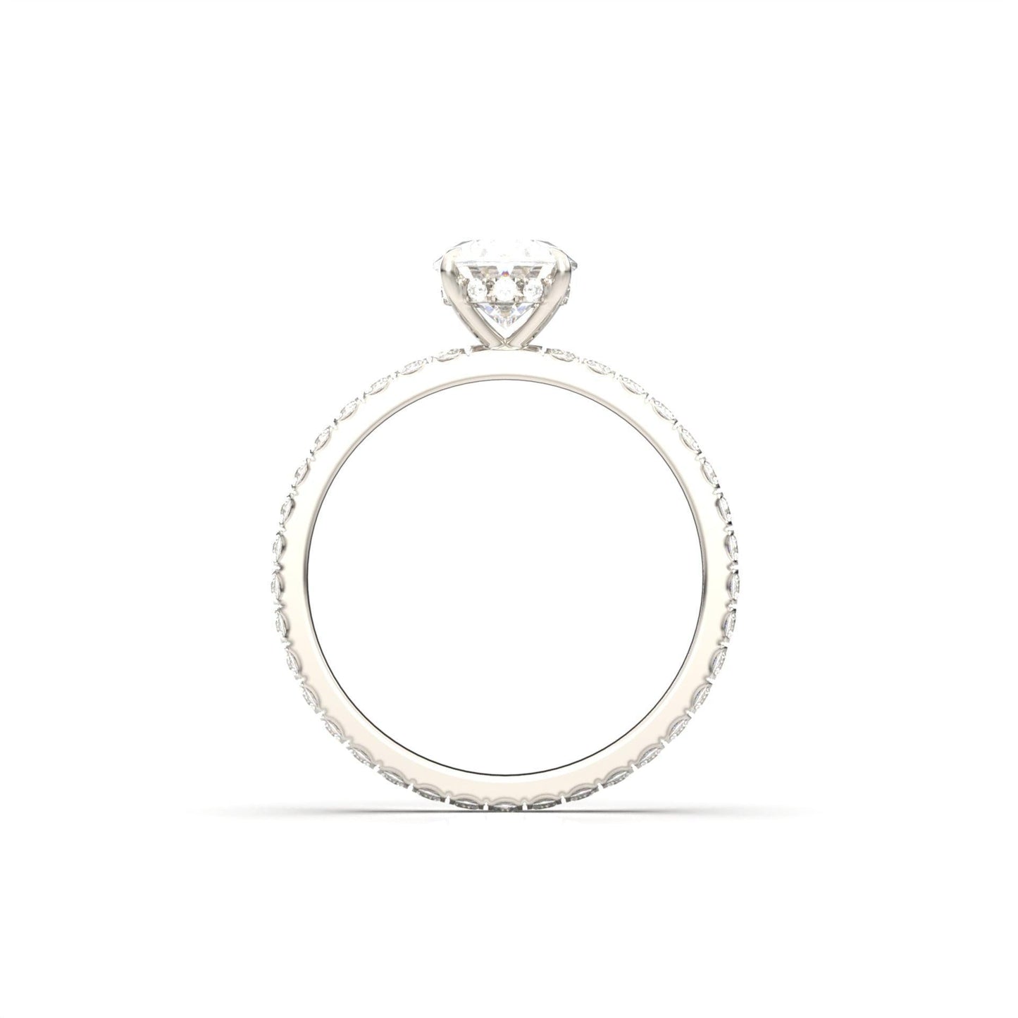 Oval Full Pavè Hidden Halo Diamond Engagement Ring - Moissanite Engagement Rings