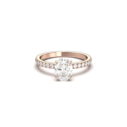 Oval Full Pavè Hidden Halo Diamond Engagement Ring - Moissanite Engagement Rings