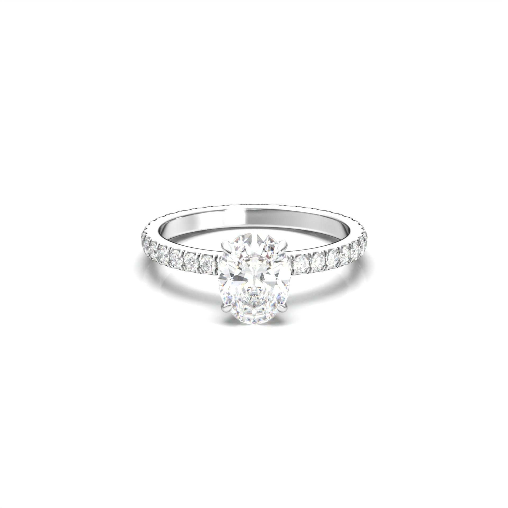 Oval Full Pavè Hidden Halo Moissanite Engagement Ring - Moissanite Engagement Rings