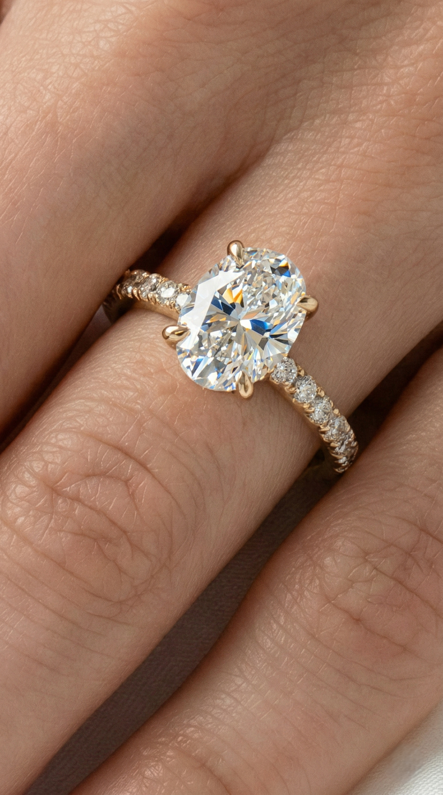 Oval Full Pavè Hidden Halo Moissanite Engagement Ring