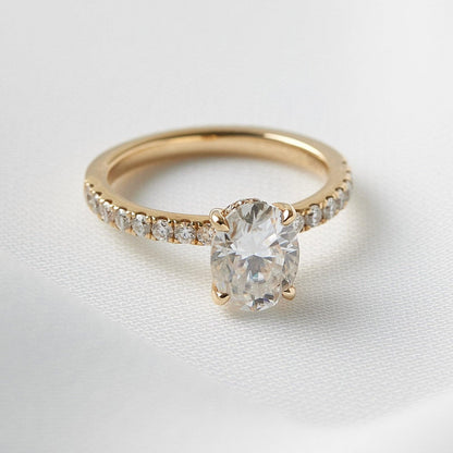 Oval Full Pavè Hidden Halo Moissanite Engagement Ring - Moissanite Engagement Rings
