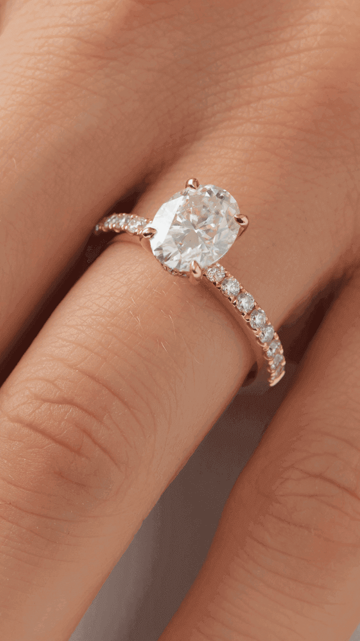 Oval Half Pavè Hidden Halo Diamond Engagement Ring - Moissanite Engagement Rings