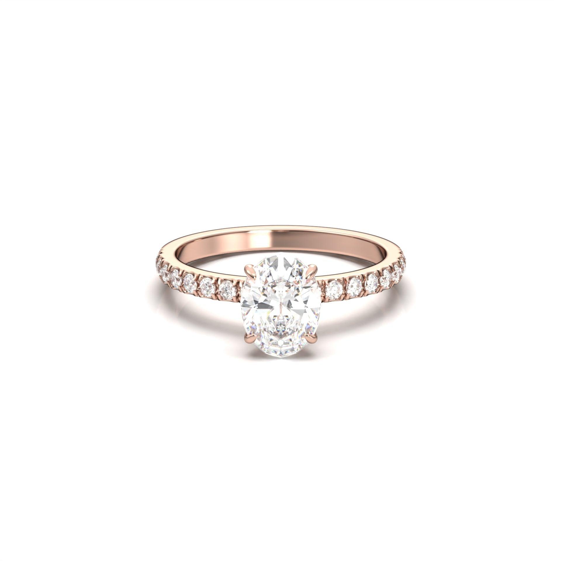 Oval Half Pavé Moissanite Engagement Ring - Moissanite Engagement Rings