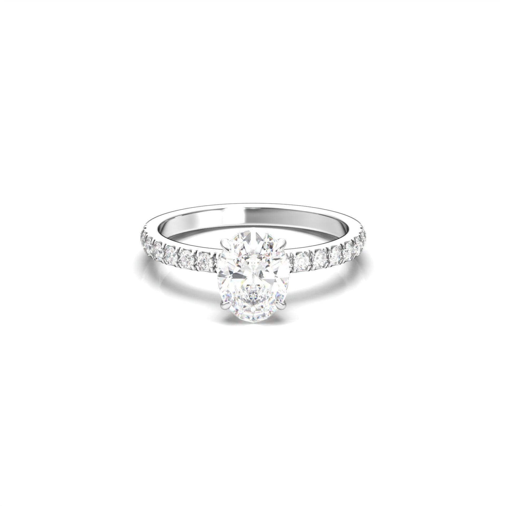 Oval Half Pavé Moissanite Engagement Ring - Moissanite Engagement Rings