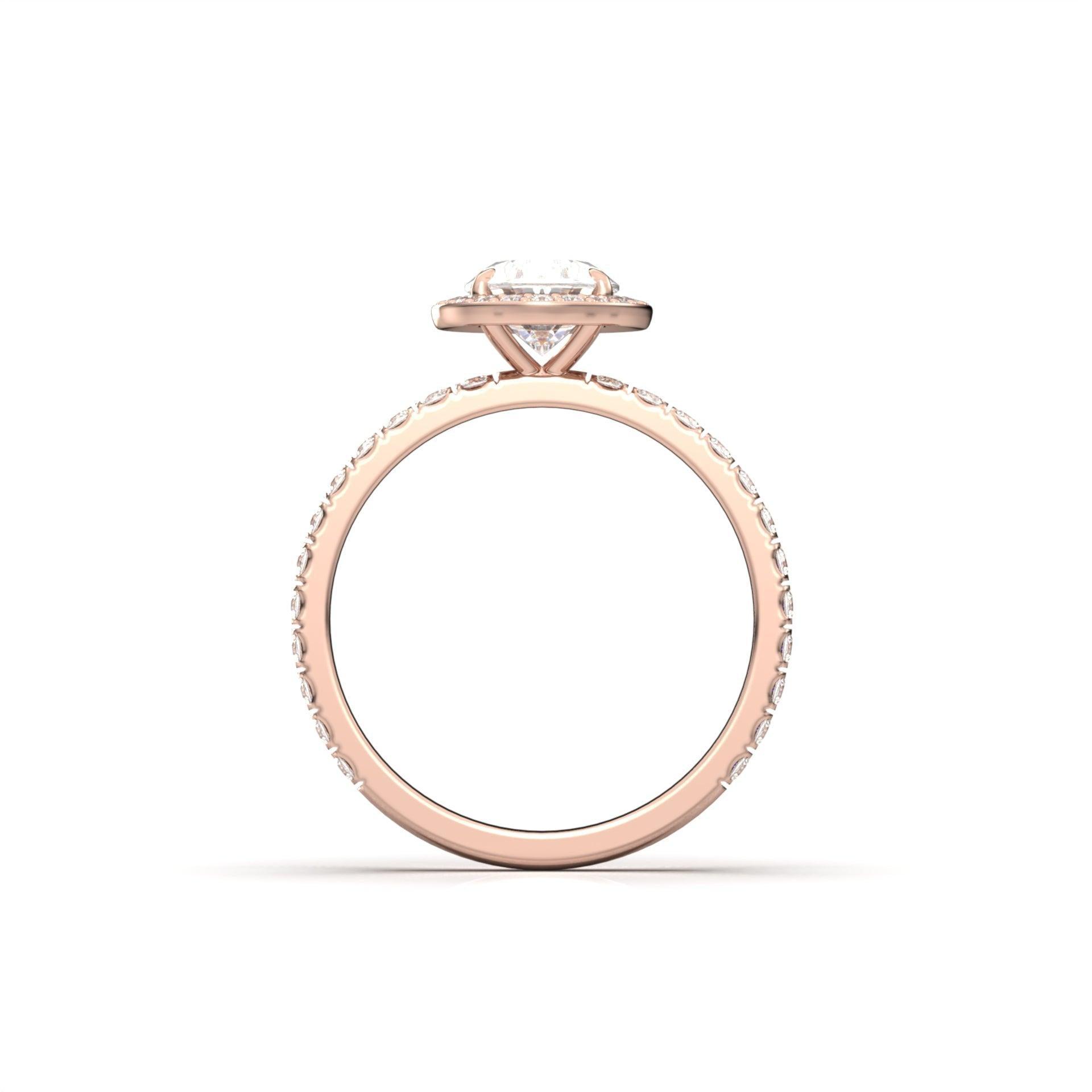 Oval Halo With Full Pavé 14K Yellow Gold Ready To Ship Moissanite Engagement Ring - Moissanite Engagement Rings