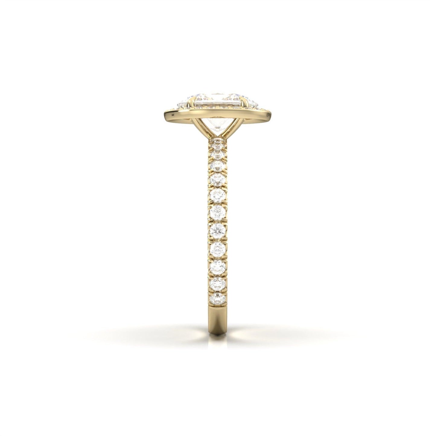Oval Halo With Full Pavé 14K Yellow Gold Ready To Ship Moissanite Engagement Ring - Moissanite Engagement Rings