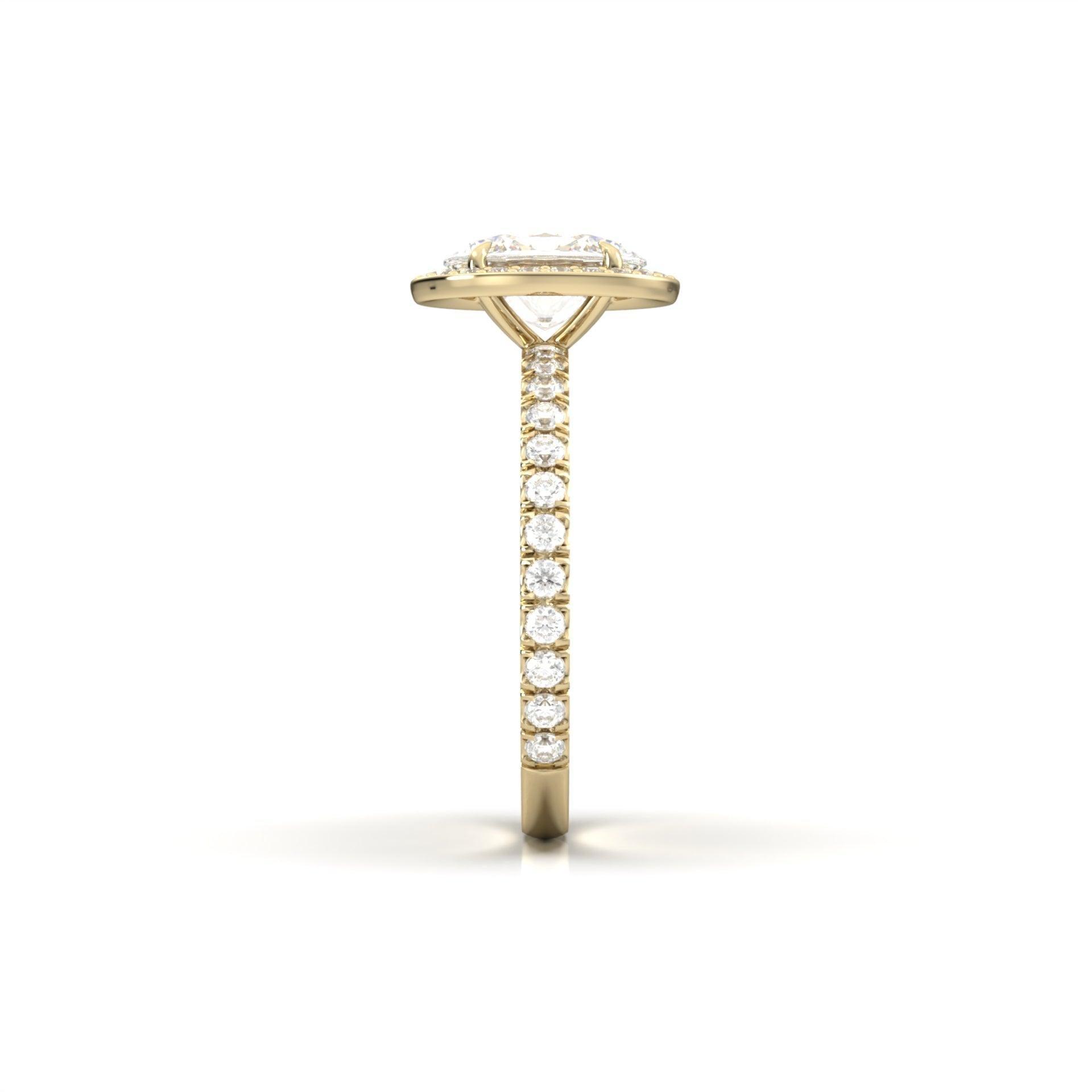 Oval Halo With Full Pavé 14K Yellow Gold Ready To Ship Moissanite Engagement Ring - Moissanite Engagement Rings