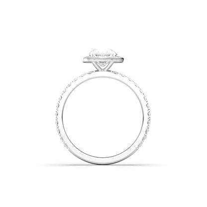 Oval Halo With Full Pavé 14K Yellow Gold Ready To Ship Moissanite Engagement Ring - Moissanite Engagement Rings