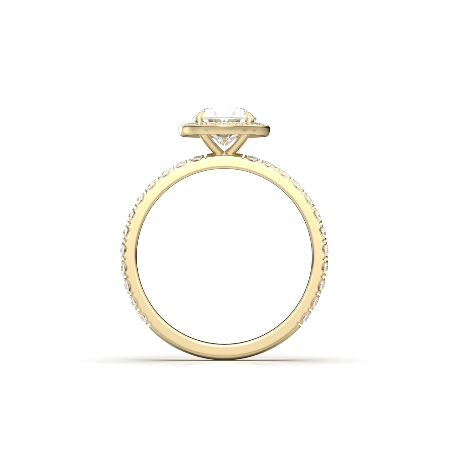 Oval Halo With Full Pavé 14K Yellow Gold Ready To Ship Moissanite Engagement Ring - Moissanite Engagement Rings