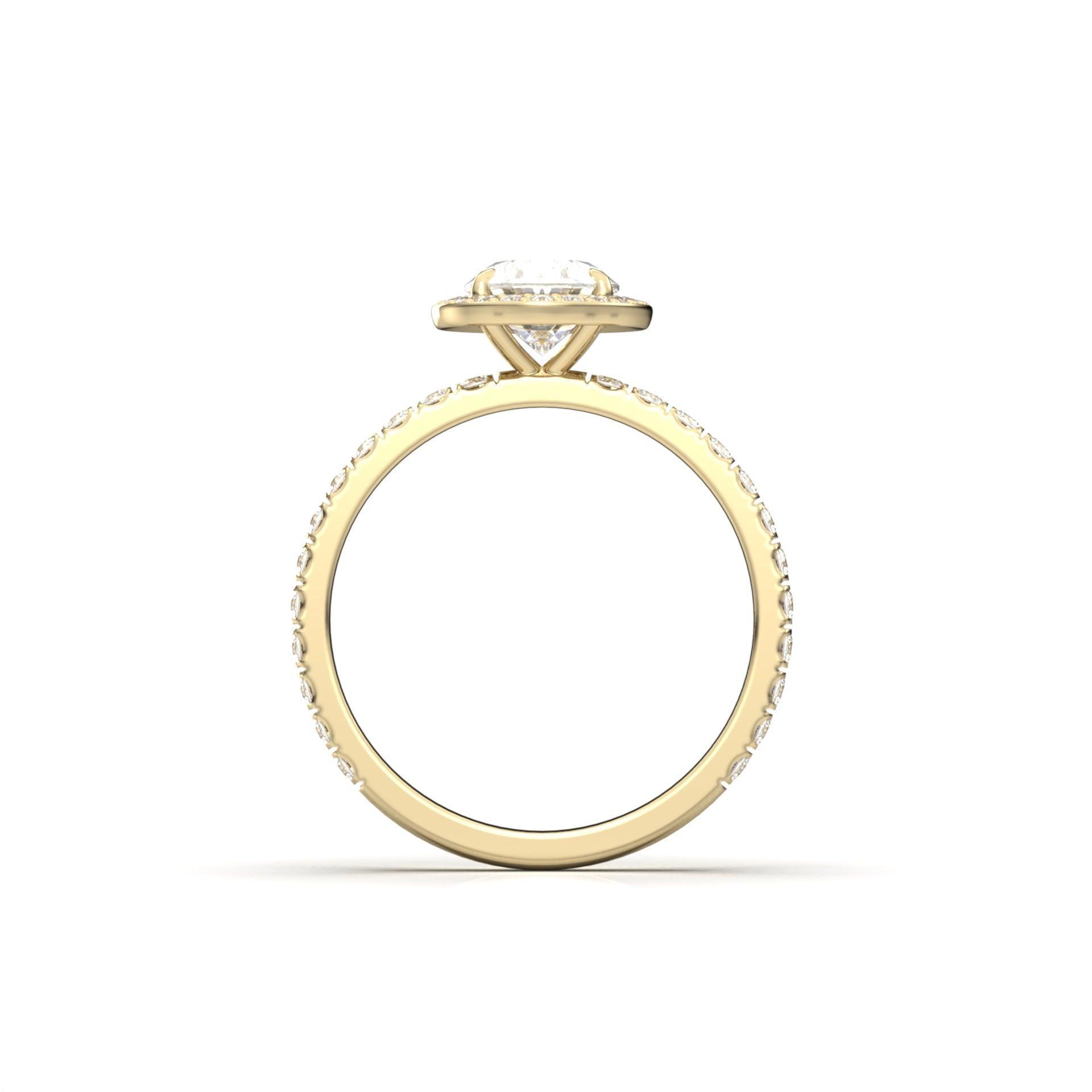 Oval Halo With Full Pavé 14K Yellow Gold Ready To Ship Moissanite Engagement Ring - Moissanite Engagement Rings