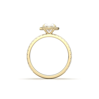 Oval Halo With Full Pavé 14K Yellow Gold Ready To Ship Moissanite Engagement Ring - Moissanite Engagement Rings
