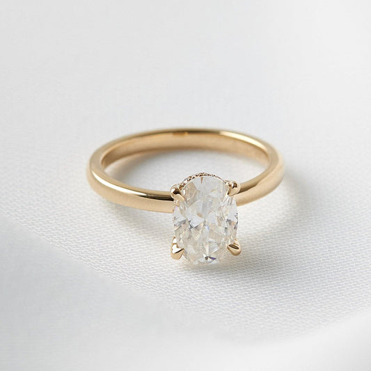Oval Hidden Halo Moissanite Engagement Ring - Ready to Ship - Moissanite Engagement Rings