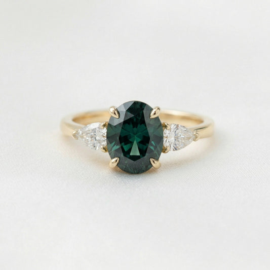 Oval Green Leaf Setting Moissanite Engagement Ring