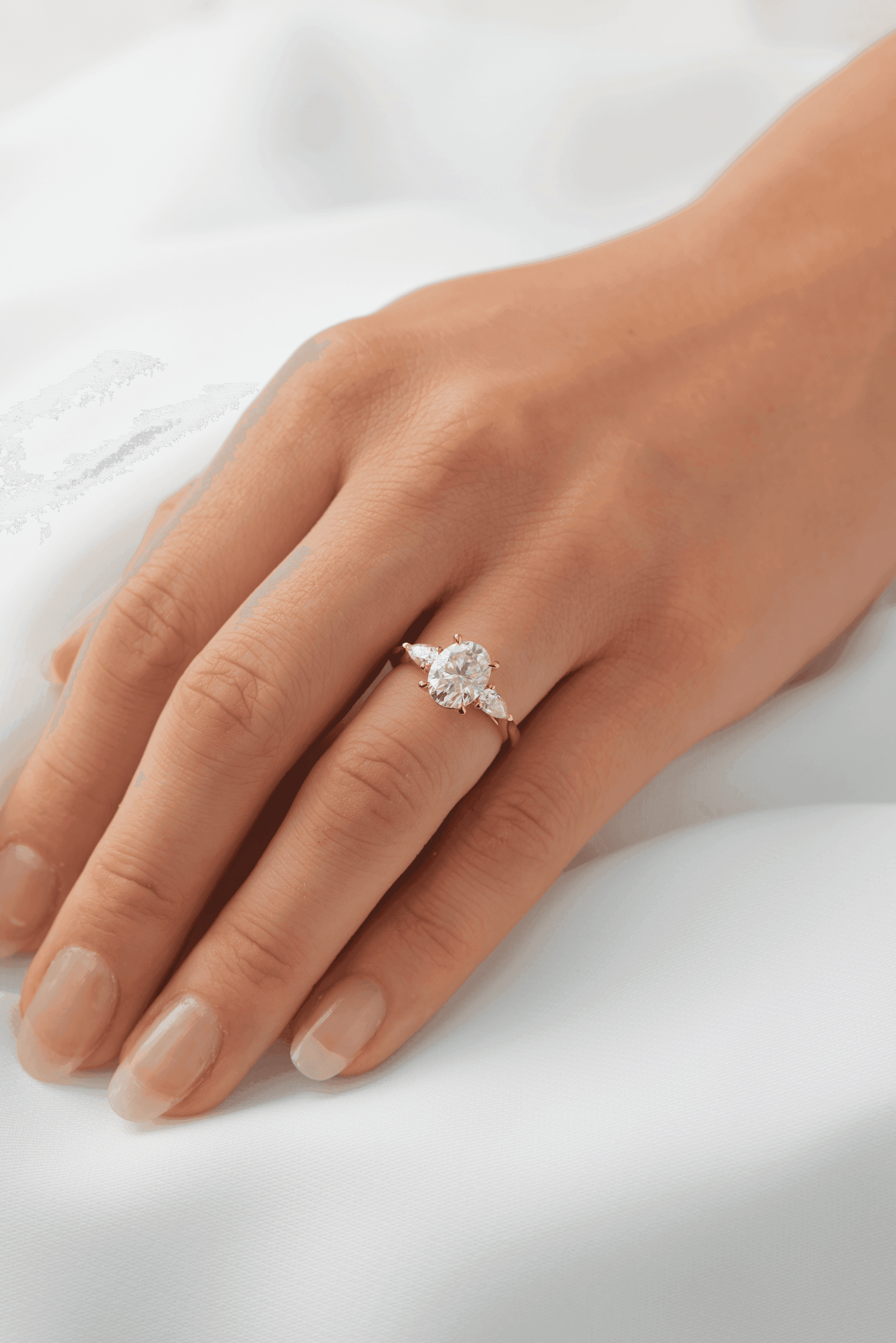 Oval Pear Accent Stones Diamond Engagement Ring - Moissanite Engagement Rings