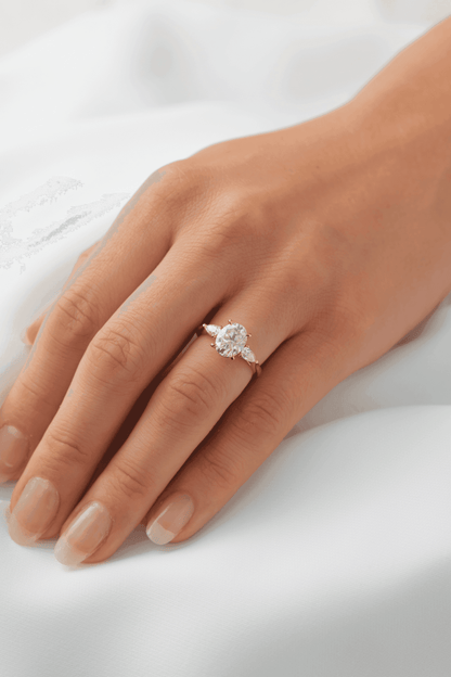 Oval Pear Accent Stones Diamond Engagement Ring - Moissanite Engagement Rings
