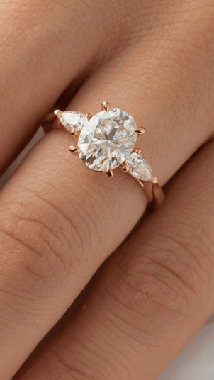 Oval Pear Accent Stones Moissanite Engagement Ring