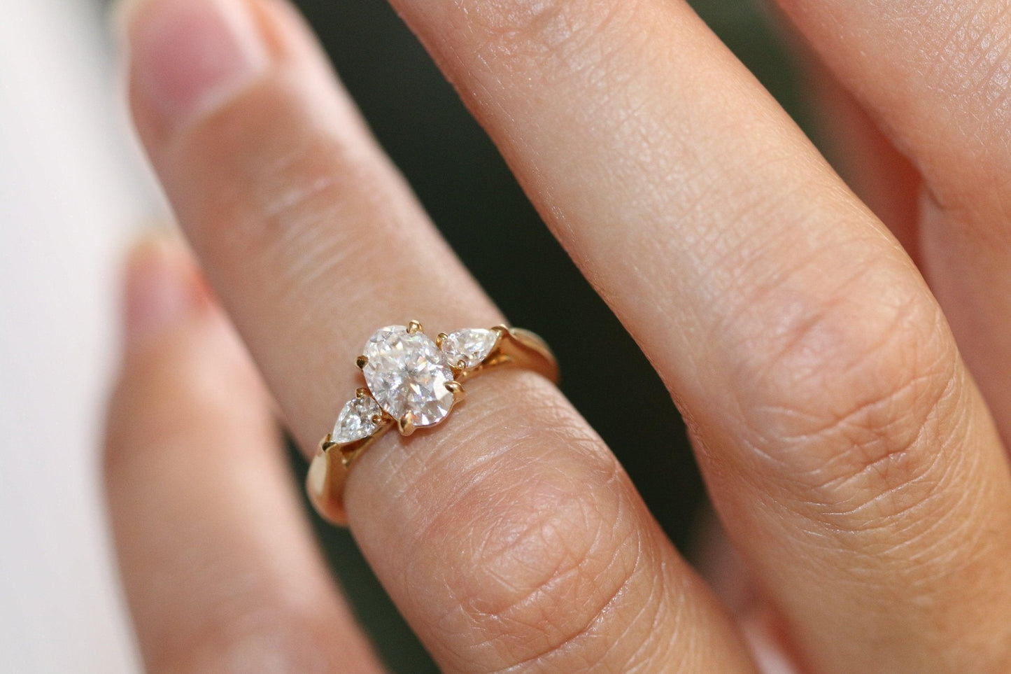 Oval Pear Accent Stones Diamond Engagement Ring - Moissanite Engagement Rings