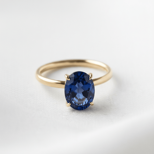 Oval Solitaire Blue Diamond Engagement Ring - Moissanite Engagement Rings