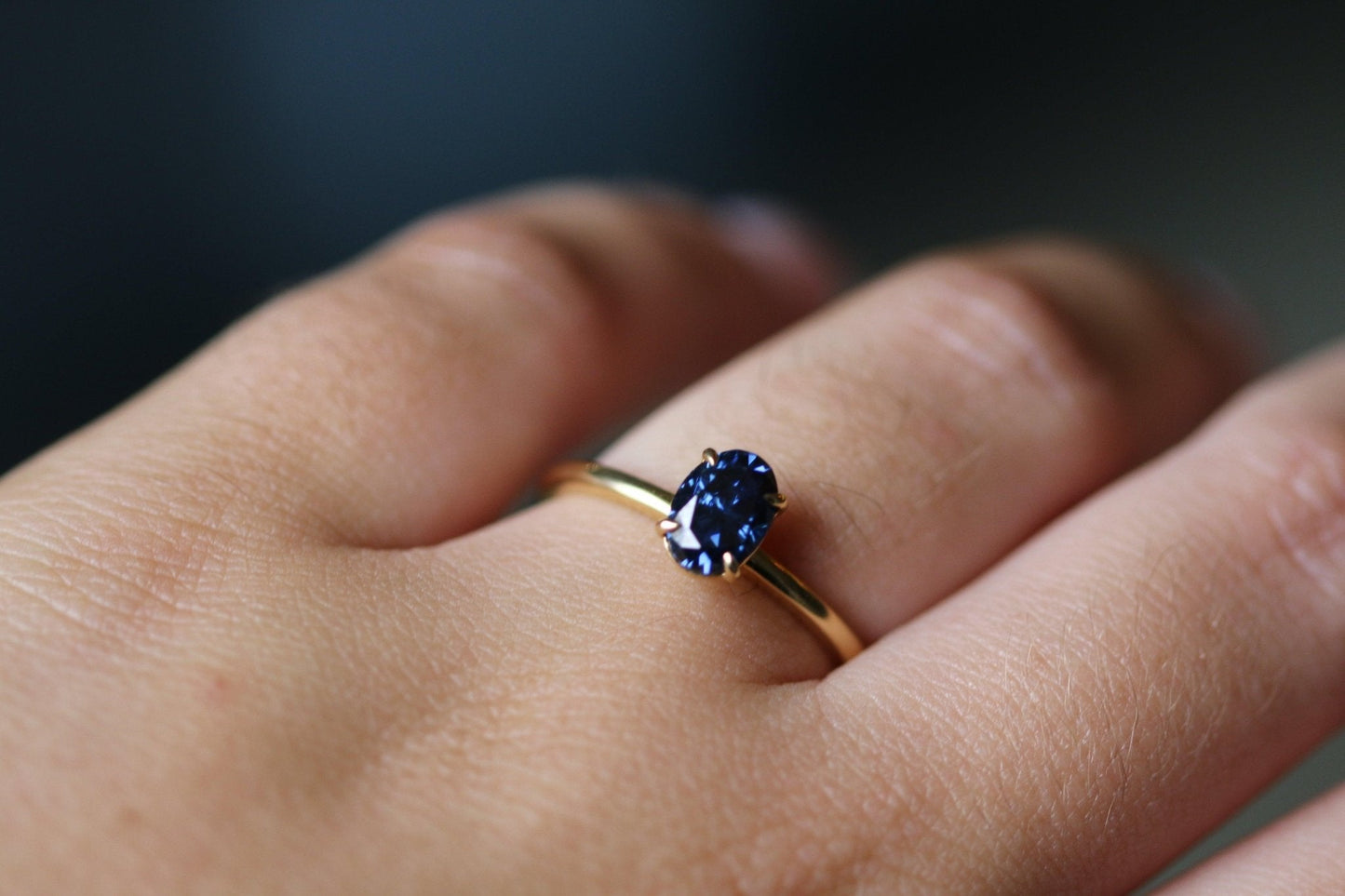 Oval Solitaire Blue Moissanite Engagement Ring - Ready To Ship - Moissanite Engagement Rings