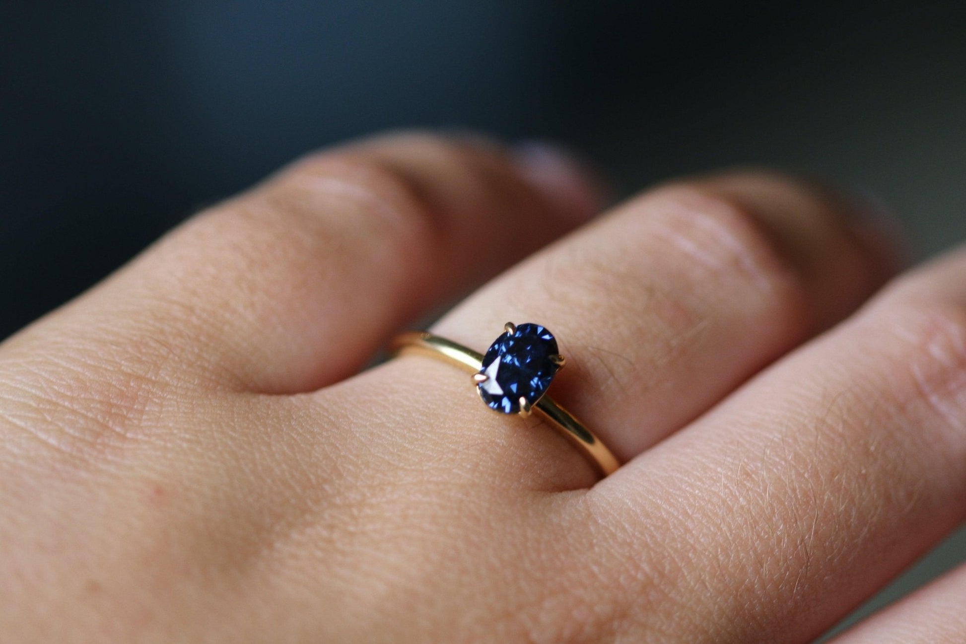 Oval Solitaire Blue Moissanite Engagement Ring - Ready To Ship - Moissanite Engagement Rings