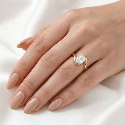 Oval Solitaire Curved Band Moissanite Engagement Ring — Guthrie Jewellery