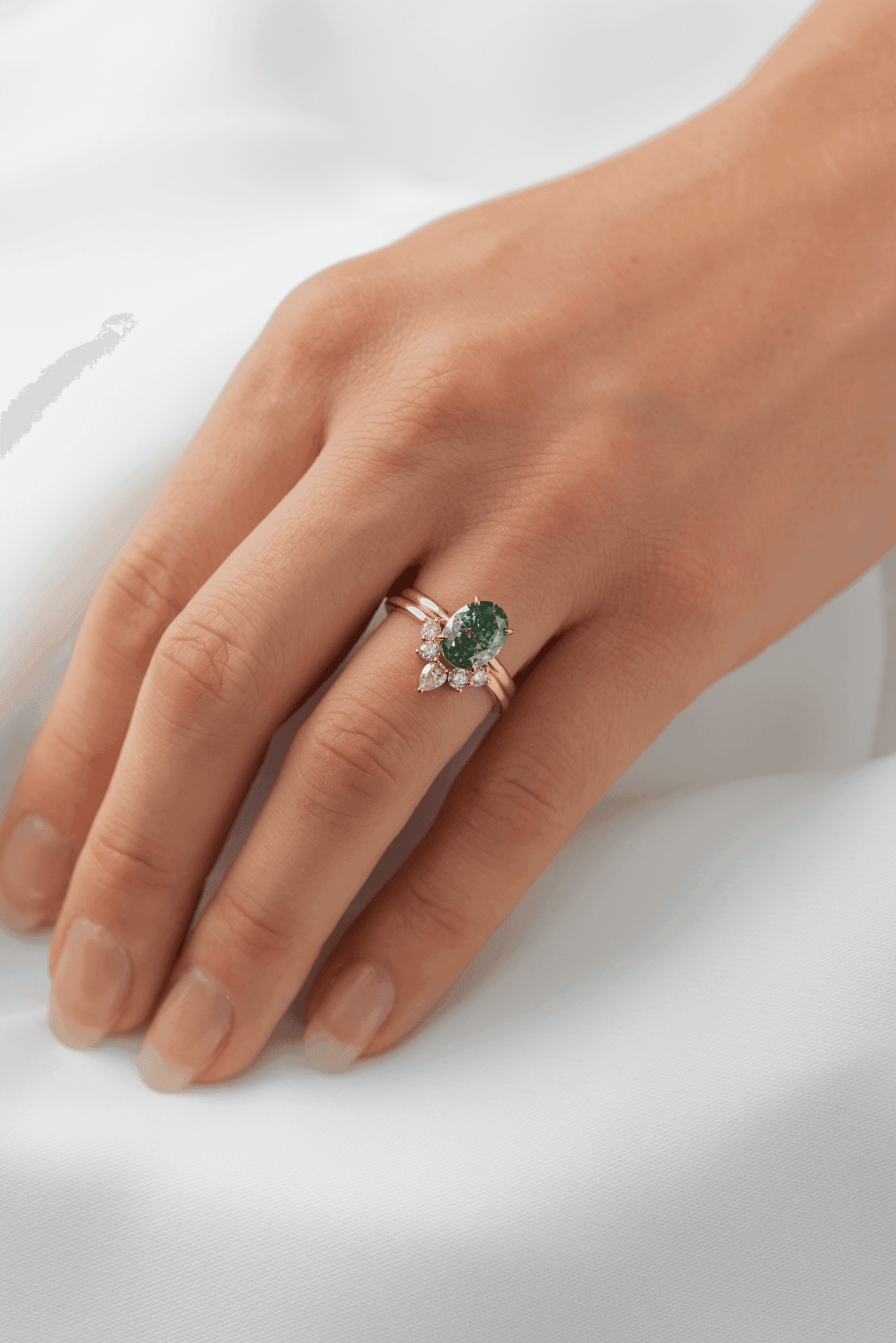 Oval Solitaire Blue - Green Emerald Moissanite Engagement Ring - Moissanite Engagement Rings