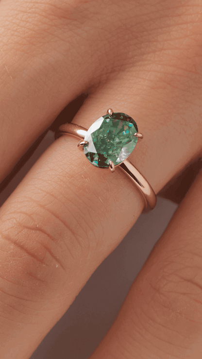Oval Solitaire Emerald Colour Moissanite Engagement Ring - Moissanite Engagement Rings