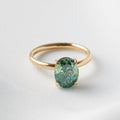 Oval Solitaire Blue-Green Emerald Moissanite Engagement Ring