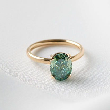 Oval Solitaire Emerald Colour Moissanite Engagement Ring - Moissanite Engagement Rings