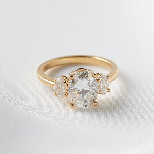 Oval Trilogy Oval Setting Diamond Engagement Ring - Moissanite Engagement Rings
