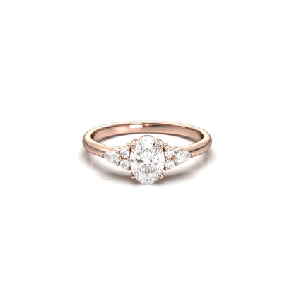 Oval Trio Accent Stones Diamond Engagement Ring - Moissanite Engagement Rings