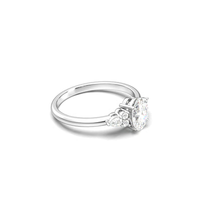 Oval Trio Accent Stones Diamond Engagement Ring - Moissanite Engagement Rings