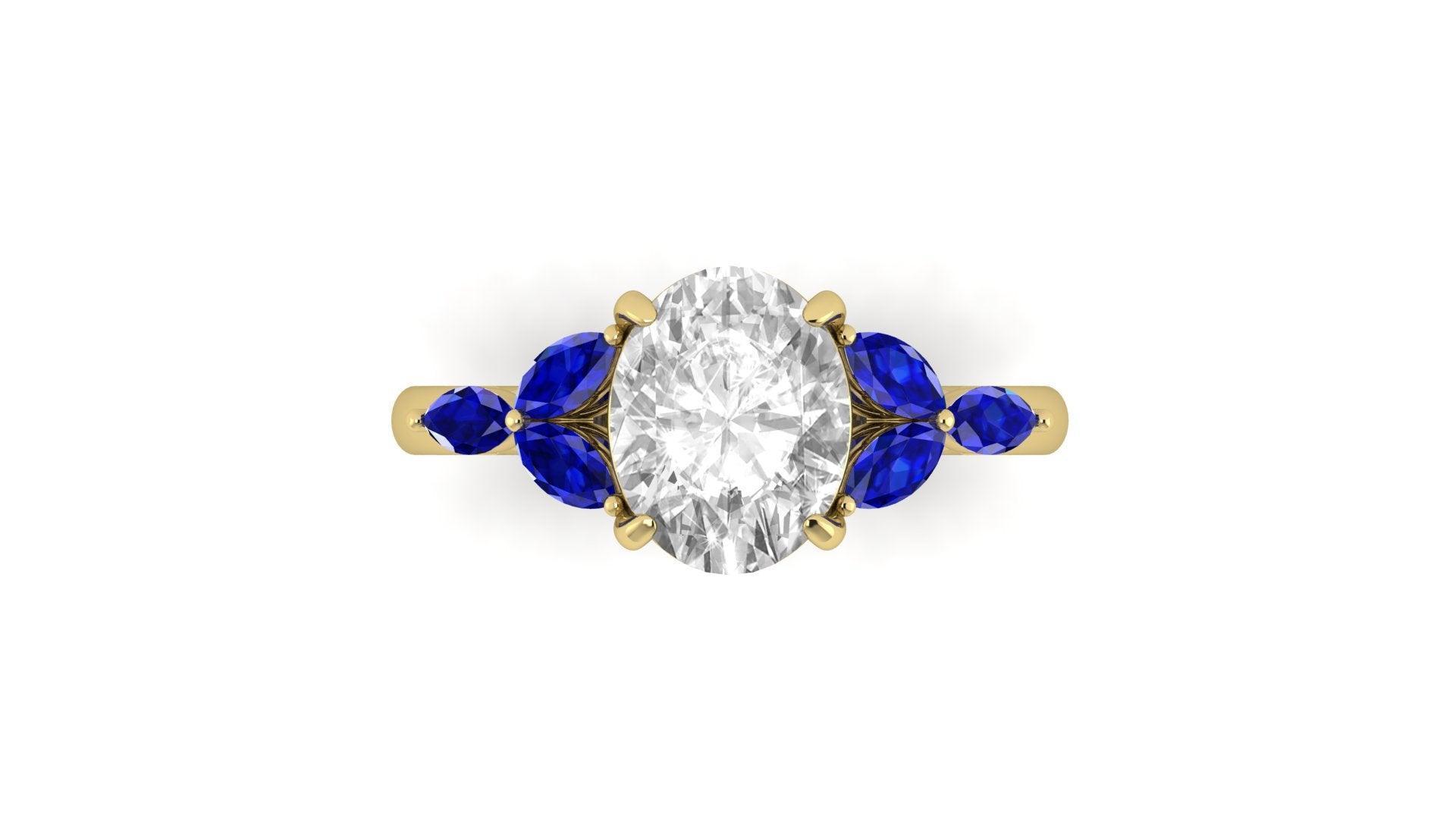 Oval Triple Marquise Accent Stones Blue Engagement Ring - Guthrie Jewellery