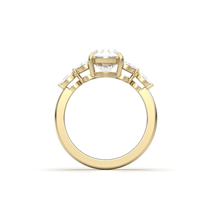 Oval Triple Marquise Accent Stones Diamond Engagement Ring - Moissanite Engagement Rings