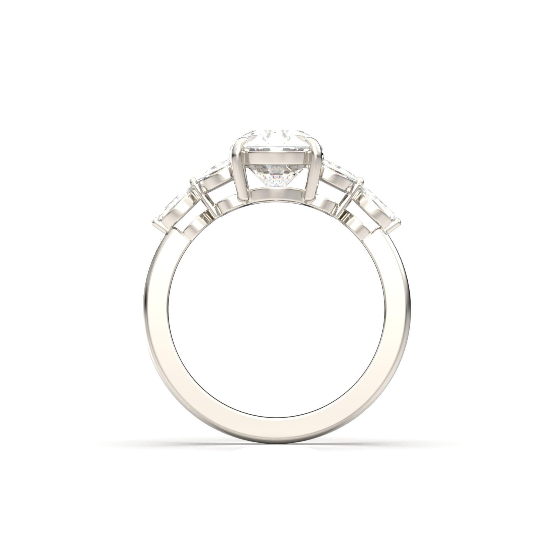 Oval Triple Marquise Accent Stones Diamond Engagement Ring - Moissanite Engagement Rings