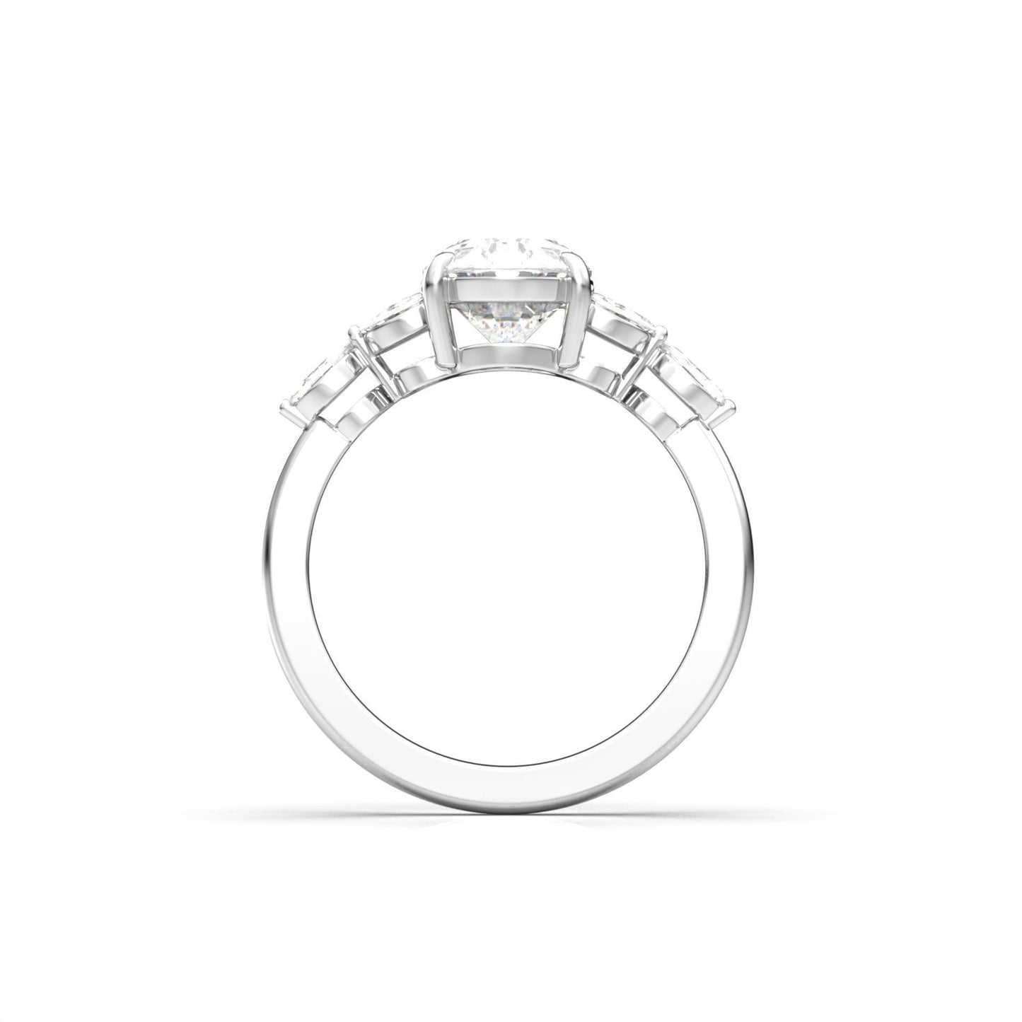 Oval Triple Marquise Accent Stones Diamond Engagement Ring - Moissanite Engagement Rings
