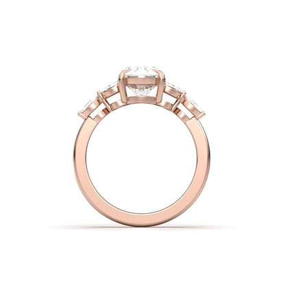 Oval Triple Marquise Accent Stones Moissanite Engagement Ring - Moissanite Engagement Rings