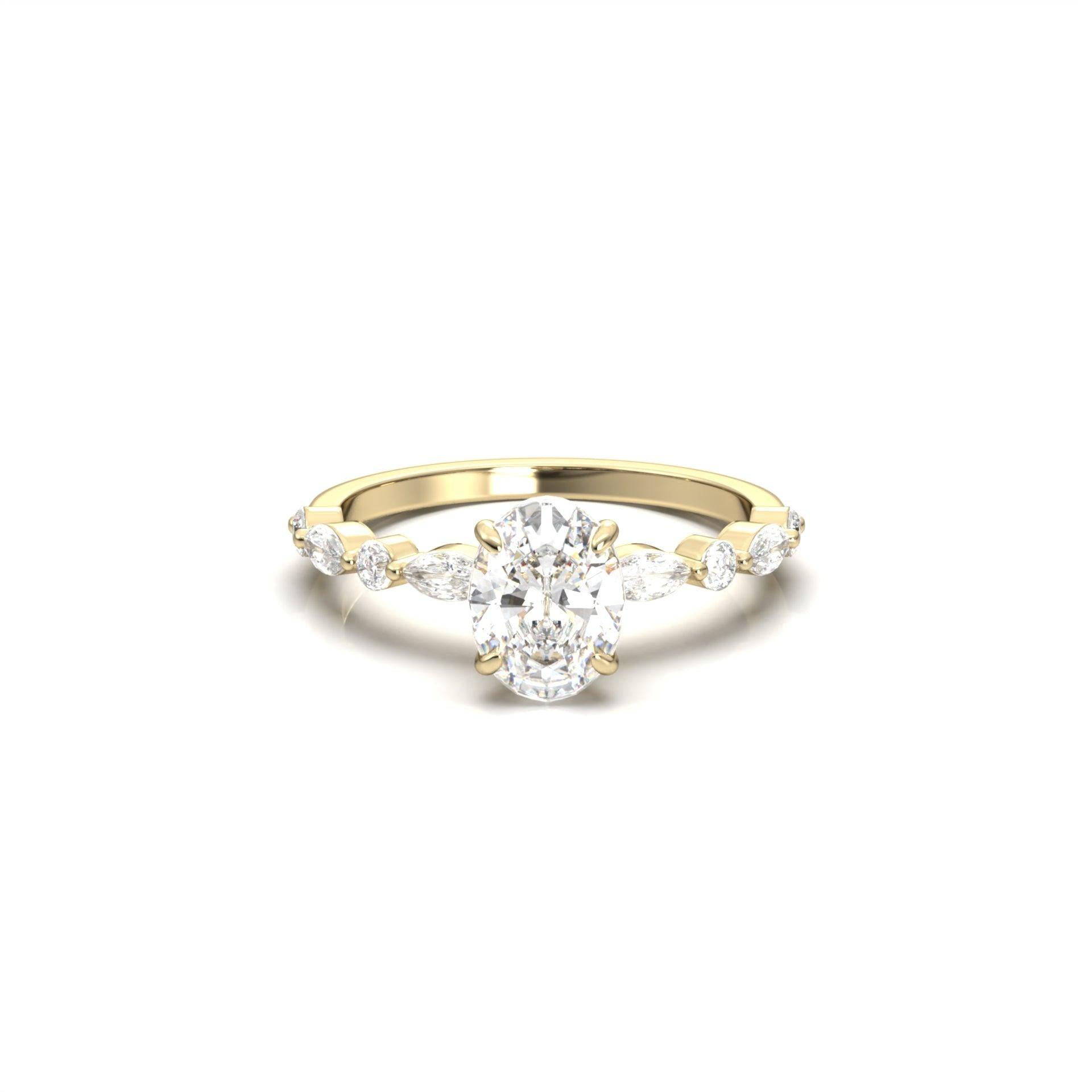 Oval With Accent Stones Moissanite Engagement Ring - Moissanite Engagement Rings