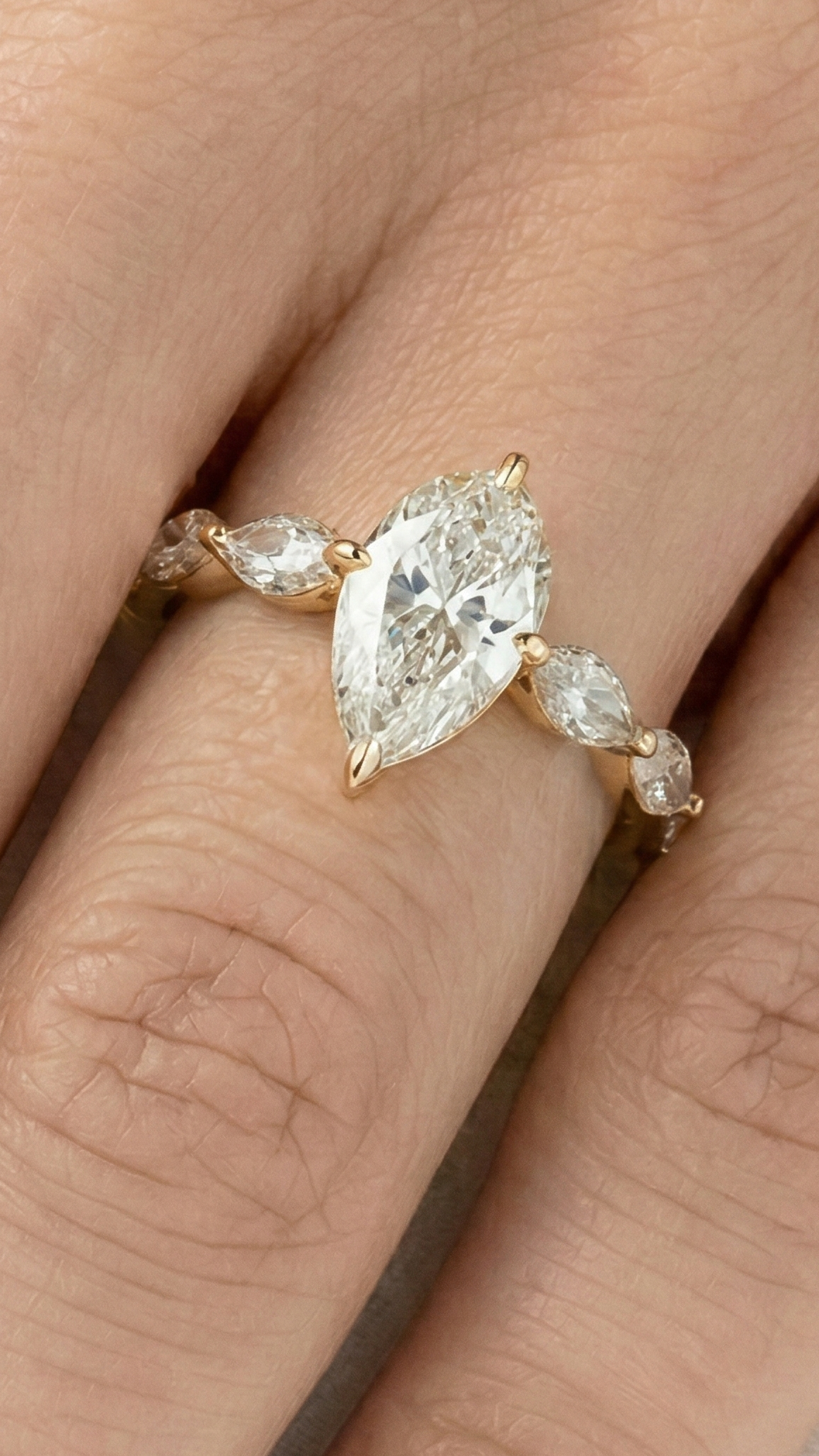 Pear Accent Stones Moissanite Engagement Ring