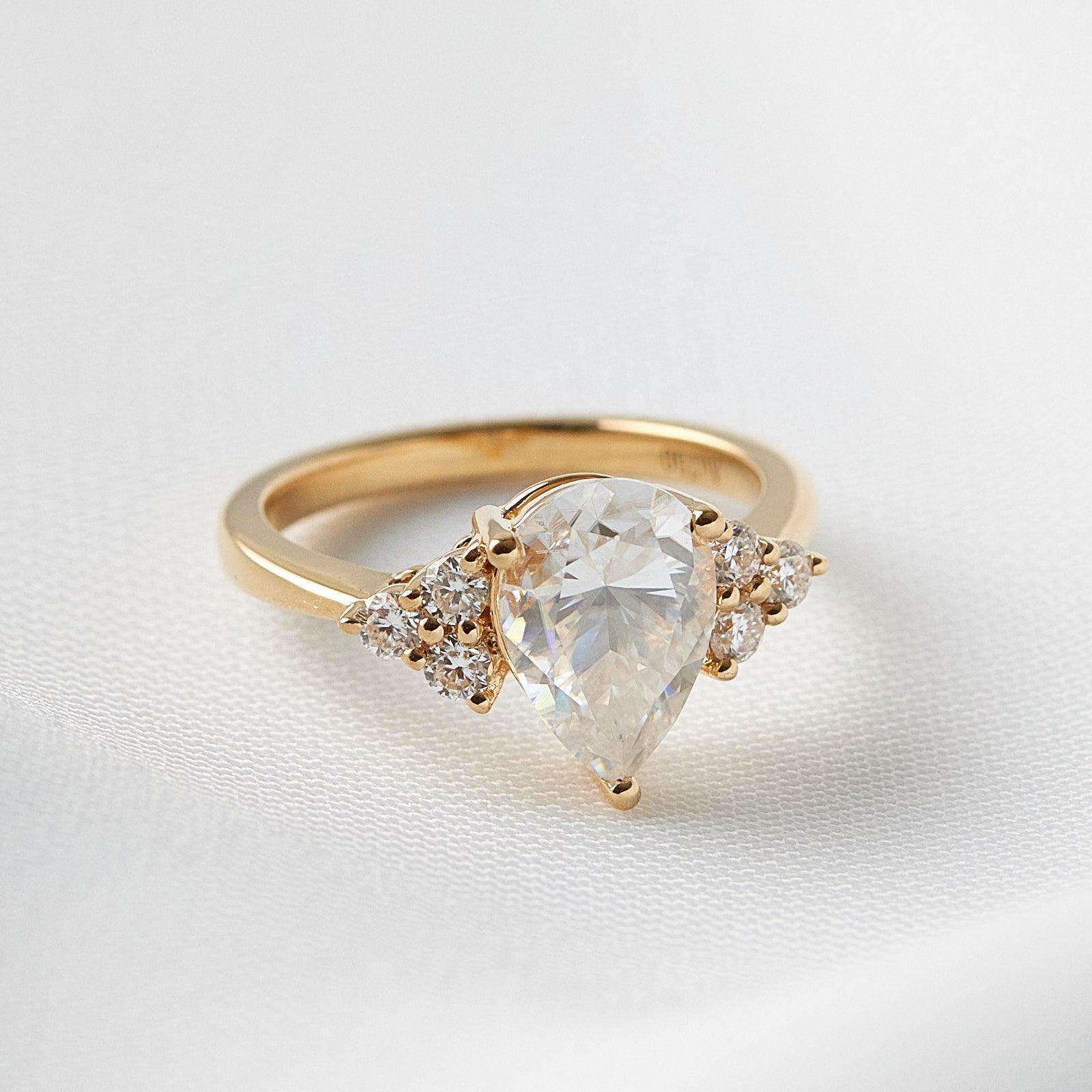 Pear Cluster Stones Diamond Engagement Ring - Moissanite Engagement Rings