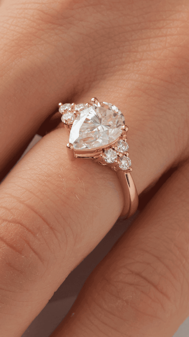 Pear Cluster Stones Moissanite Engagement Ring - Moissanite Engagement Rings