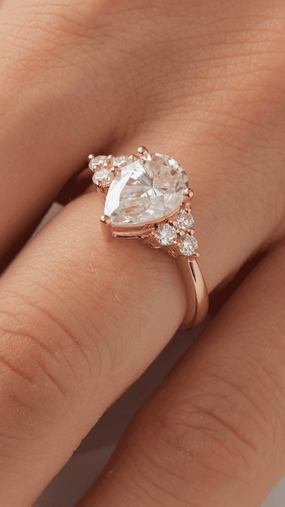 Pear Cluster Stones Moissanite Engagement Ring - Moissanite Engagement Rings