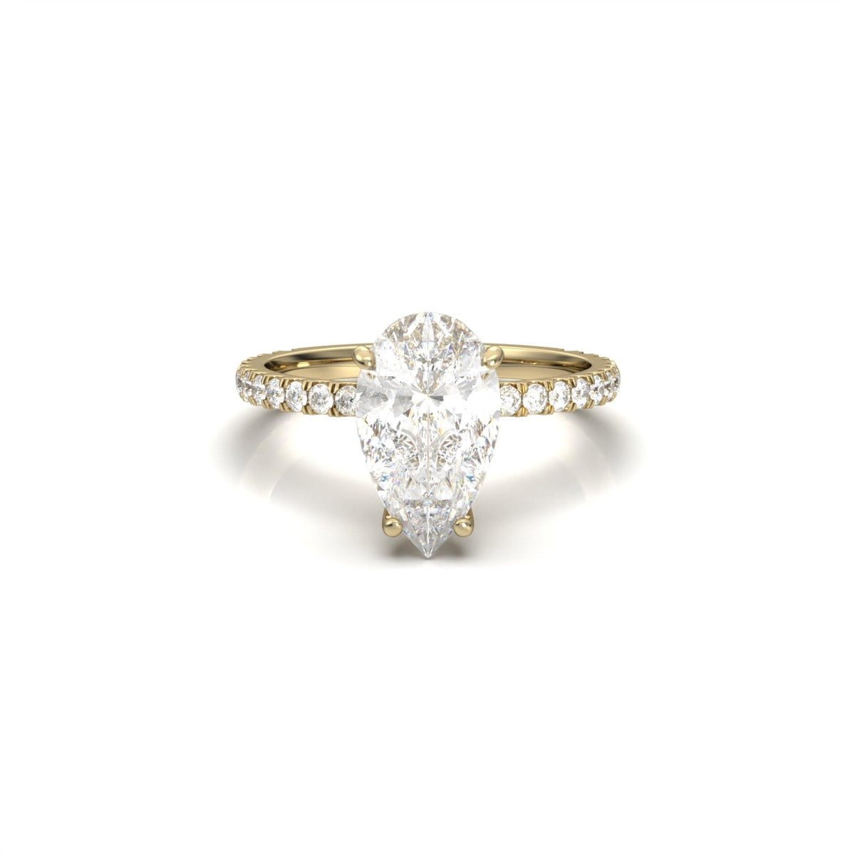 Pear Cut 4 Claw With Half Pavé And Hidden Halo Moissanite Engagement Ring - Moissanite Engagement Rings