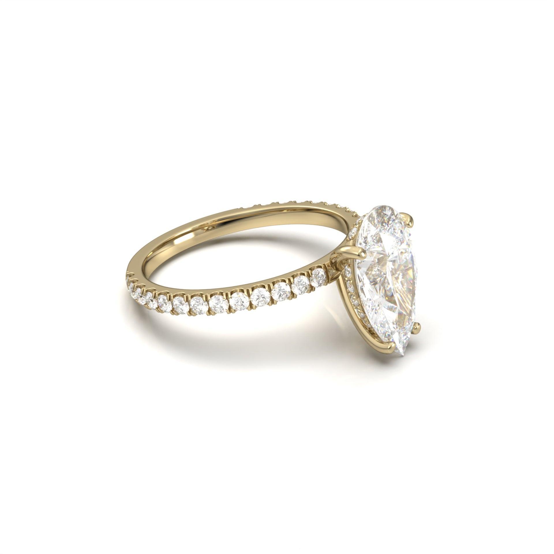 Pear Cut 4 Claw With Half Pavé And Hidden Halo Moissanite Engagement Ring - Moissanite Engagement Rings