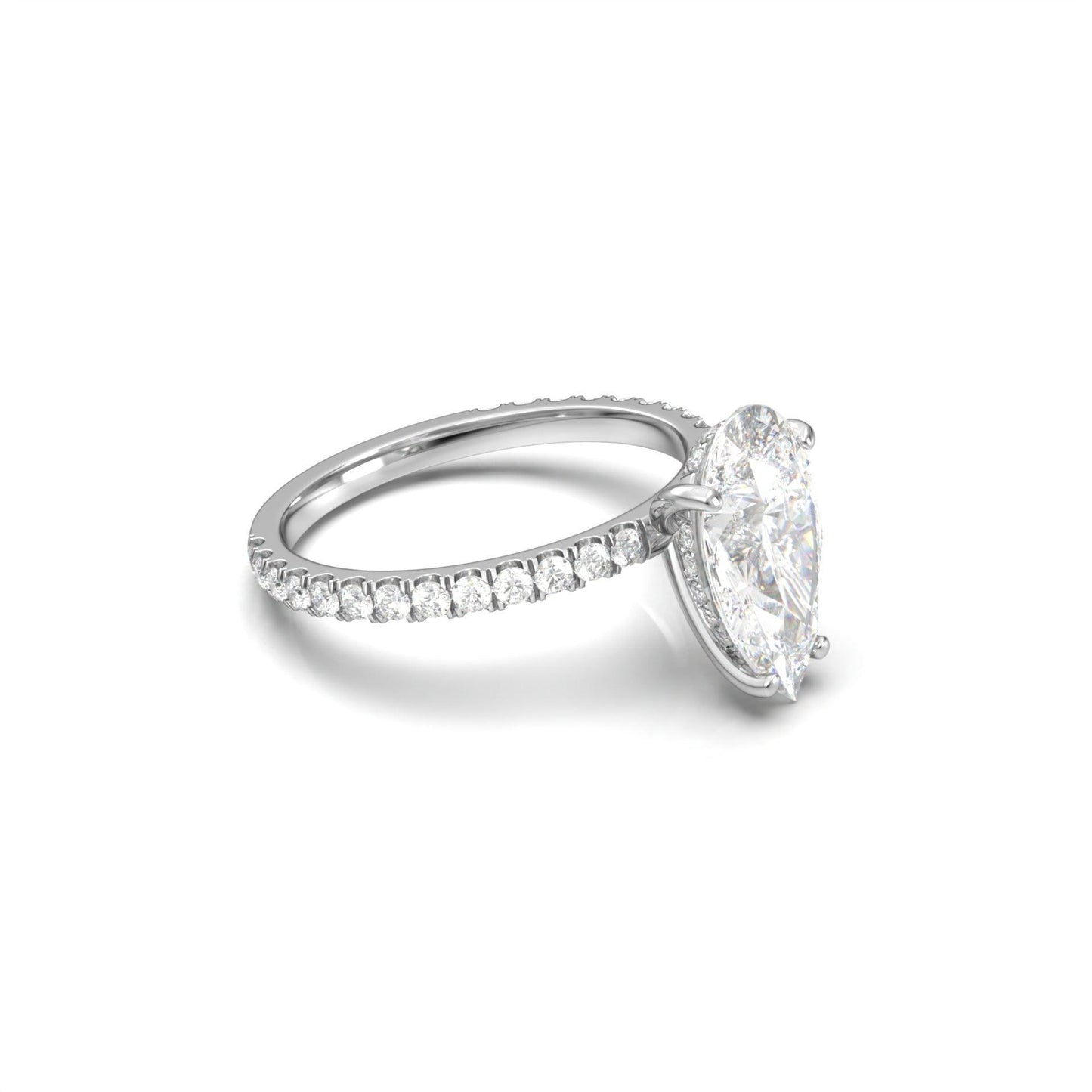 Pear Half Pavé Hidden Halo Diamond Engagement Ring - Moissanite Engagement Rings