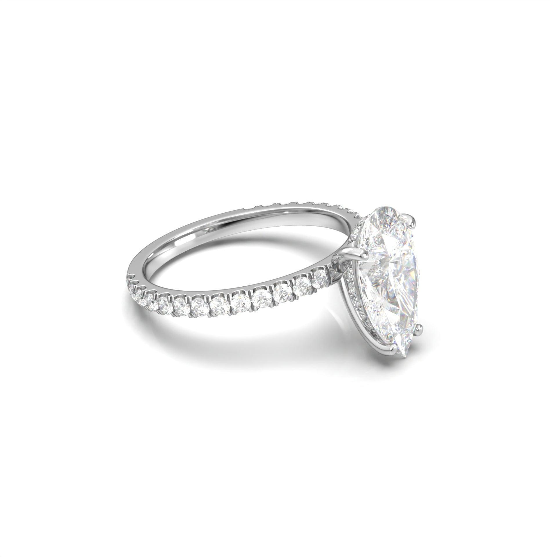 Pear Half Pavé Hidden Halo Diamond Engagement Ring - Moissanite Engagement Rings
