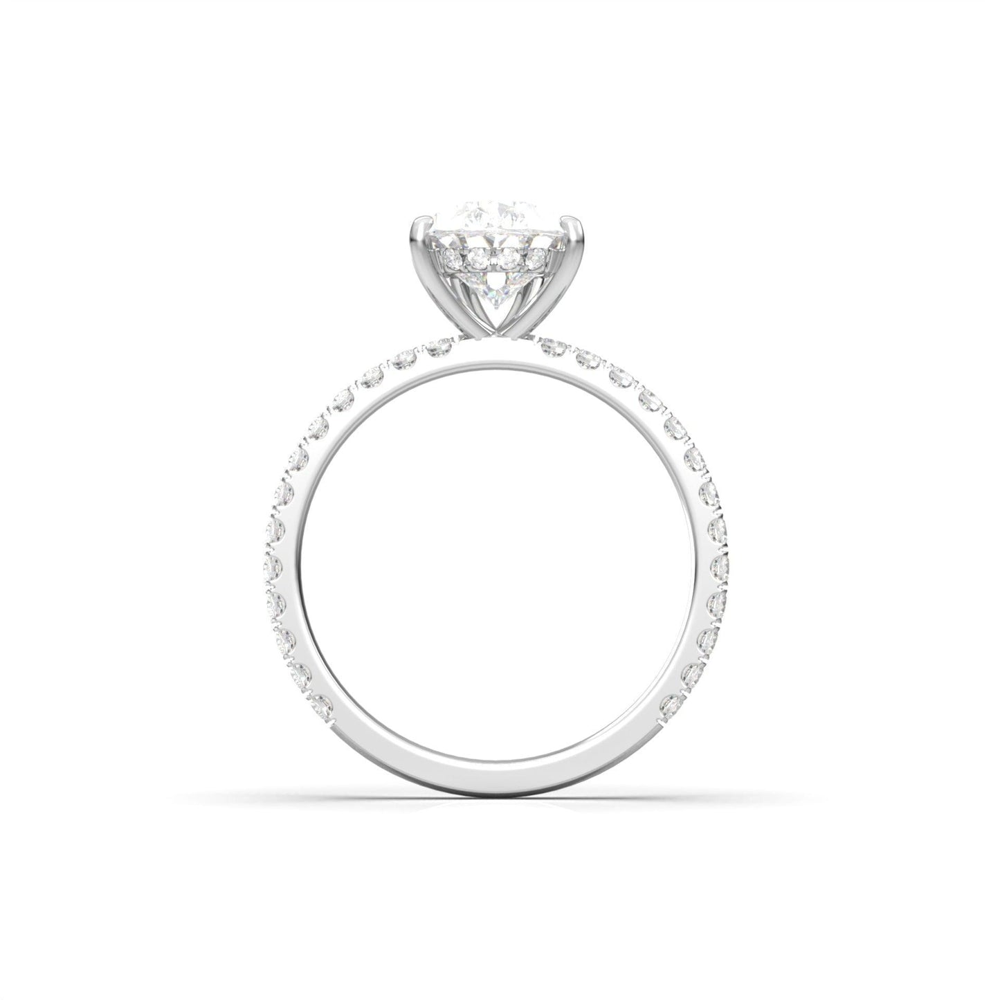 Pear Half Pavé Hidden Halo Diamond Engagement Ring - Moissanite Engagement Rings