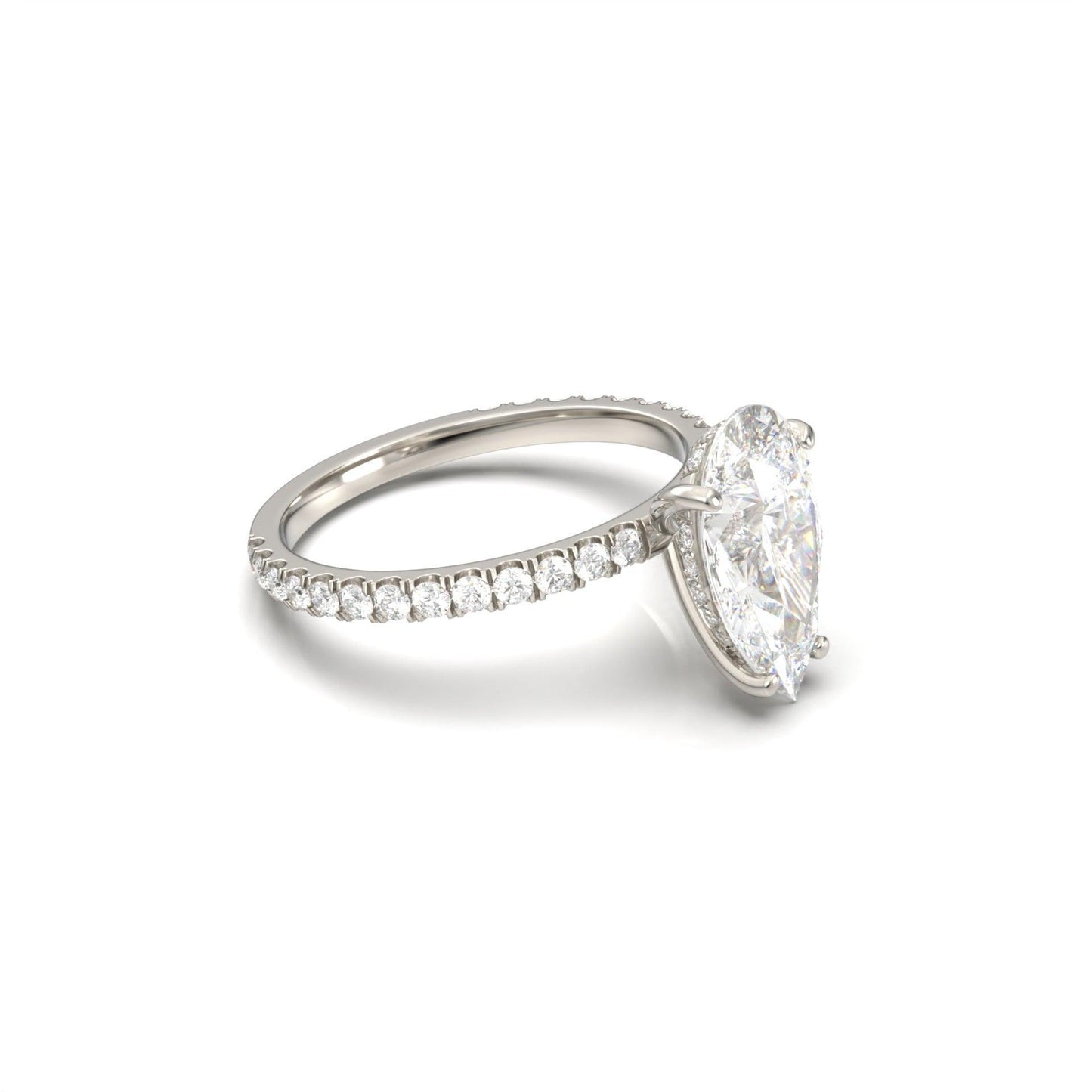 Pear Half Pavé Hidden Halo Diamond Engagement Ring - Moissanite Engagement Rings