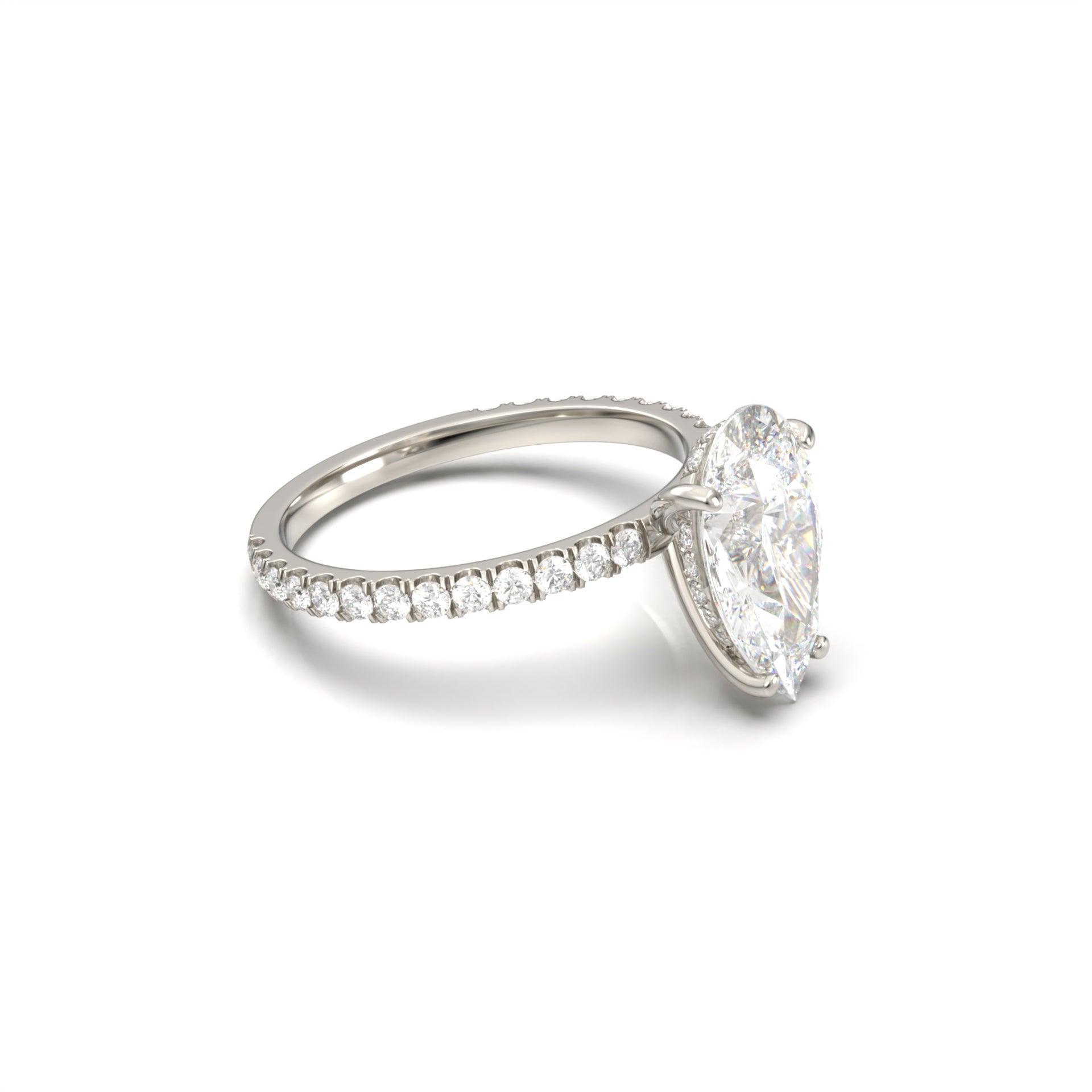 Pear Half Pavé Hidden Halo Diamond Engagement Ring - Moissanite Engagement Rings