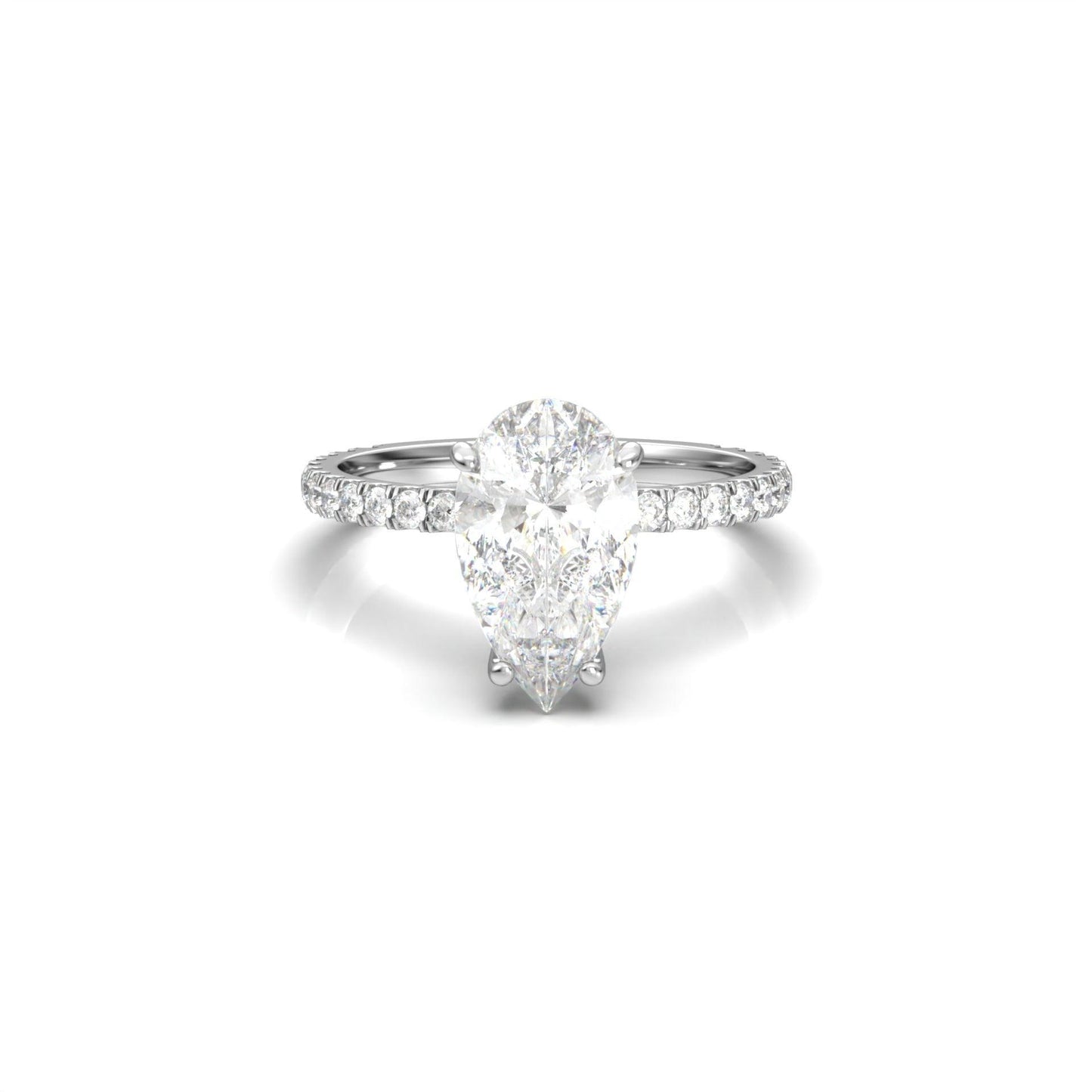 Pear Half Pavé Hidden Halo Diamond Engagement Ring - Moissanite Engagement Rings